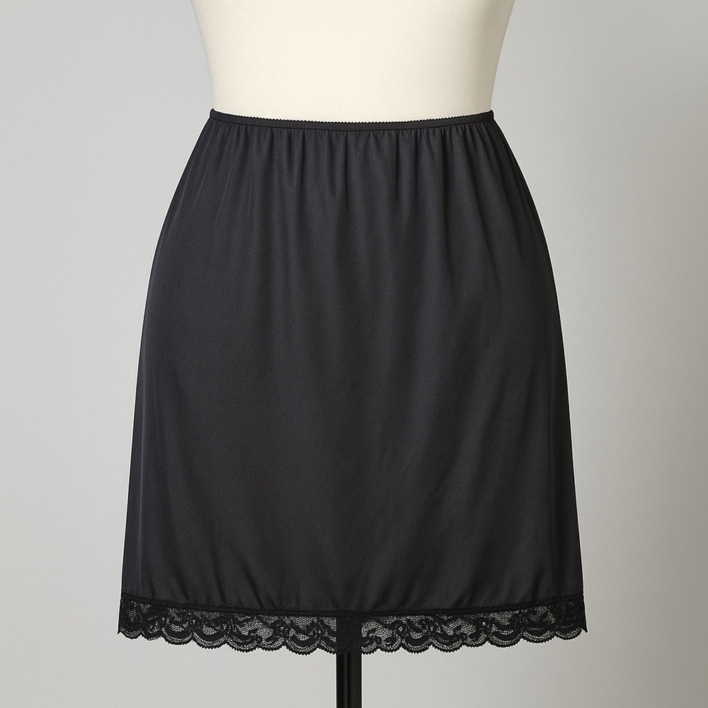 Vintage Black Half Slip Lace Hem Sheer Layer Y2K Skirt Peek Large Lady Lynne